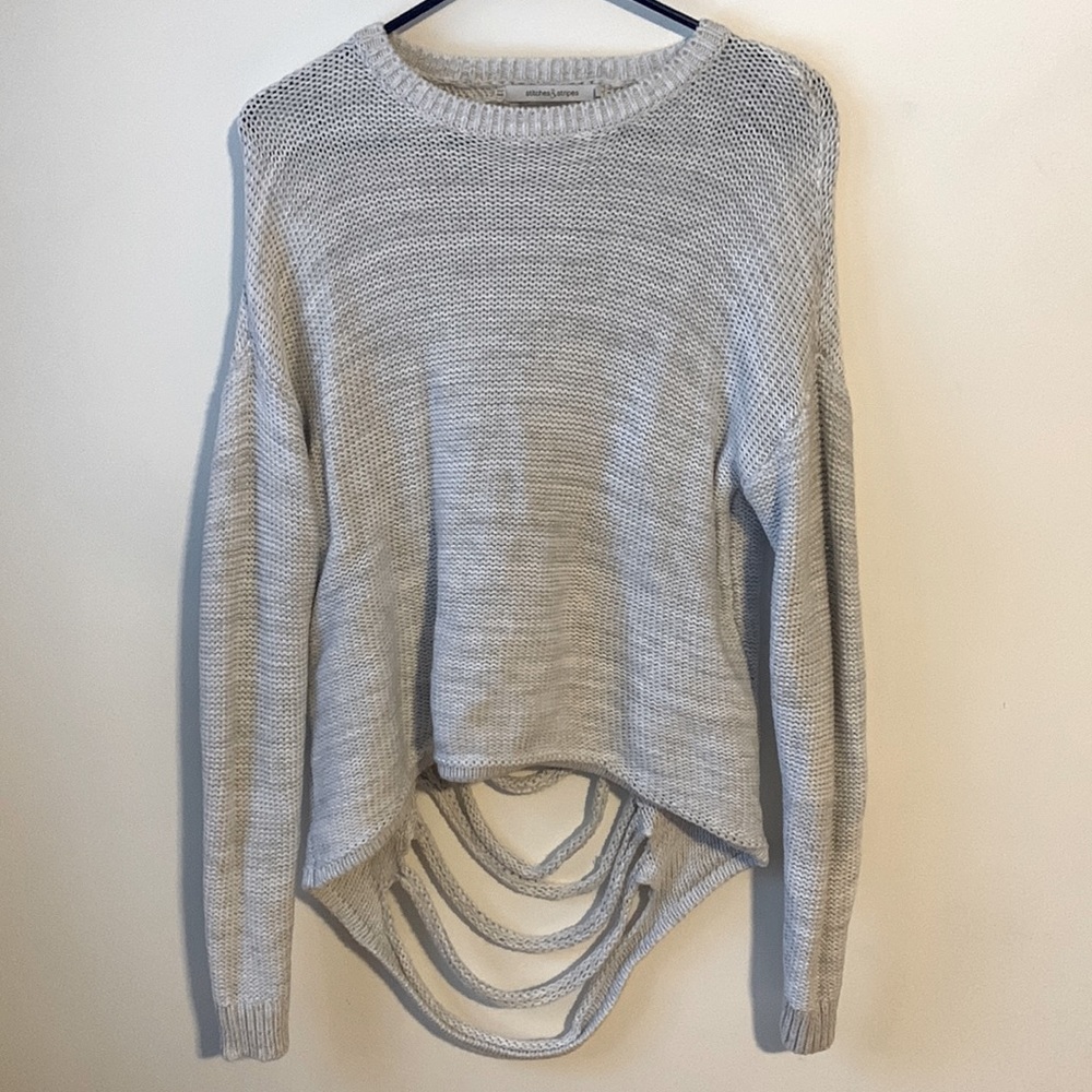 Stitches & Stripes Distressed Back Cotton Blend Sweater